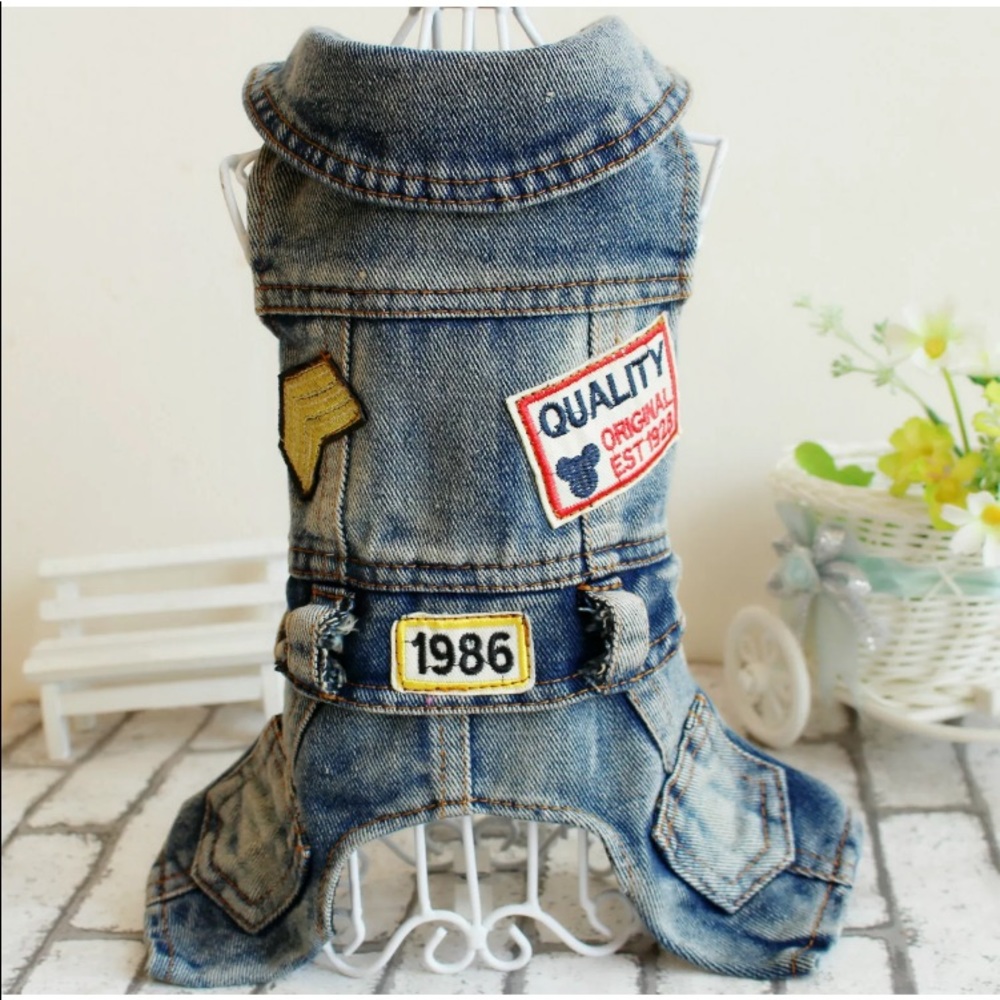 Dog Jacket Cute Dog Denim designer Jumpsuit Jean Cool Coat‎  X Small Denim